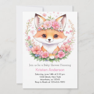 Whimsical Meadow Pink Fox Boho Girl Baby Shower Invitation