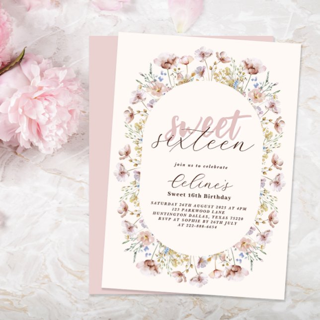 Whimsical Meadow Wildflowers Sweet 16 Birthday Invitation (Creator Uploaded)