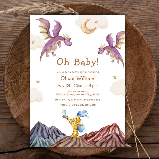 Whimsical Mediaeval Fairytale Dragon Baby Shower   Invitation (Whimsical Medieval Fairytale Dragon Baby Shower Invitation)