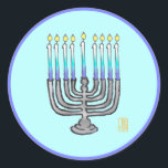 Whimsical Menorah Classic Round Sticker<br><div class="desc">These Whimsical Menorah Classic Round Stickers are the perfect finish on your Hanukkah card envelopes,  and on all your paper-wrapped gifts. They coordinate with gift and paper product items in my Whimsical Menorah Hanukkah and More Collection.</div>