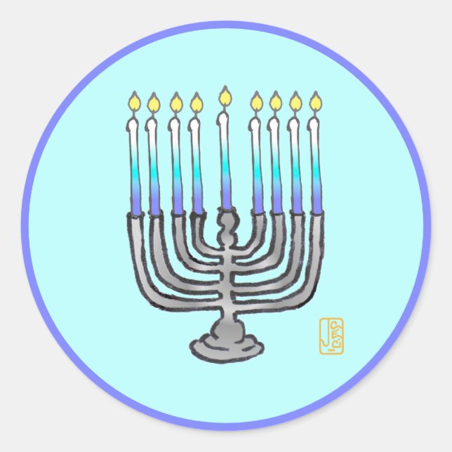 Whimsical Menorah Classic Round Sticker (Front)
