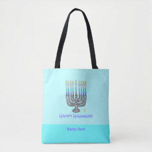 Whimsical Menorah "Happy Hanukkah" Customisable To Tote Bag