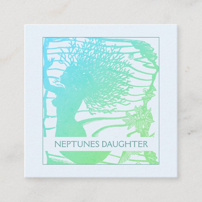 Whimsical Mermaid And Ocean Waves Square Business Card (Front)