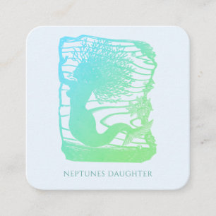 Whimsical Mermaid And Ocean Waves Square Business Card