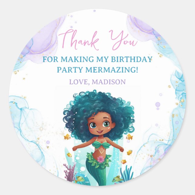 Whimsical Mermaid Birthday Party Classic Round Sticker (Front)