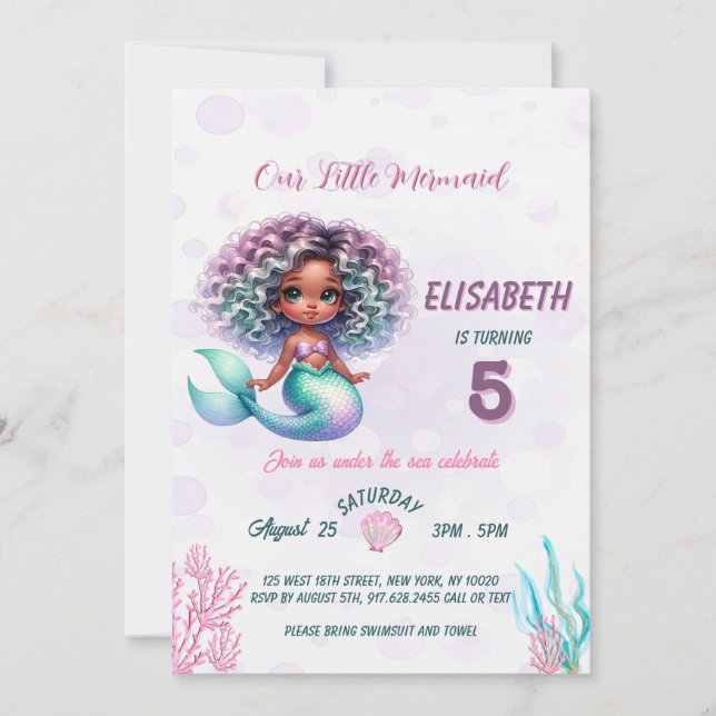 Whimsical Mermaid birthday party Invitation (Front)