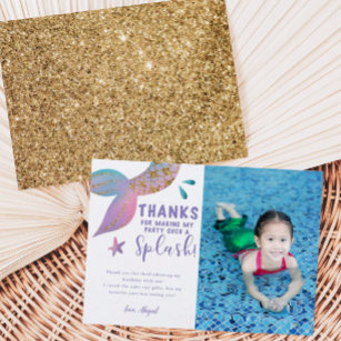 Whimsical Mermaid Birthday Party Photo Thank You Card
