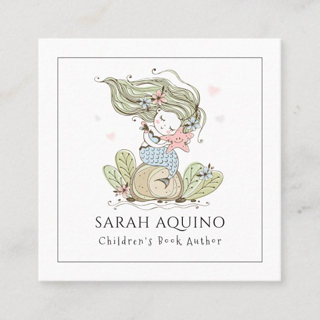 Whimsical Mermaid Children's Book Author  Square B Square Business Card (Front)