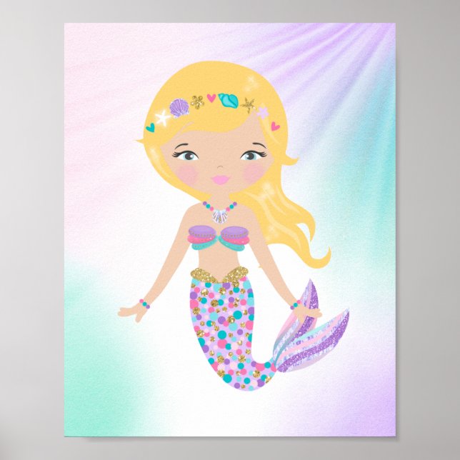Whimsical Mermaid Children's Nursery Print (Front)