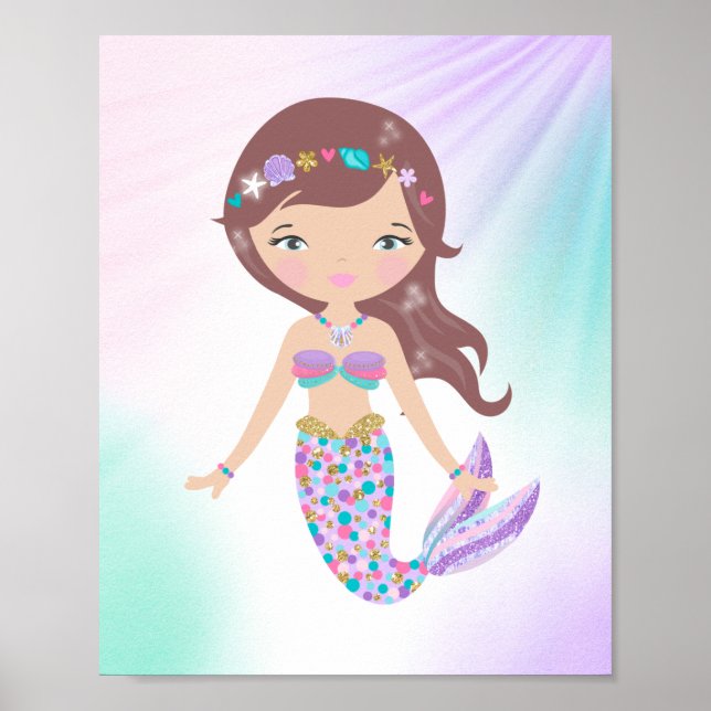 Whimsical Mermaid Children's Nursery Print (Front)
