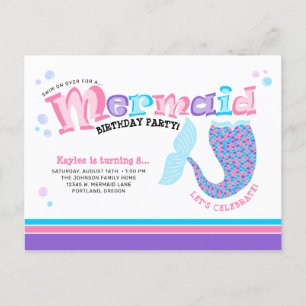 Whimsical Mermaid Fairytale Birthday Party Invitation Postcard
