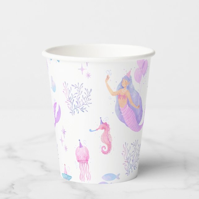 Whimsical Mermaid Girl 1st Birthday Ocean Party Paper Cups (Front)