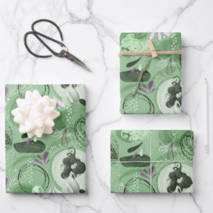 Whimsical Mermaid Green Abstract Pattern Wrapping Paper Sheet
