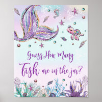 Whimsical Mermaid Guess How Many Fish in Jar Game 
