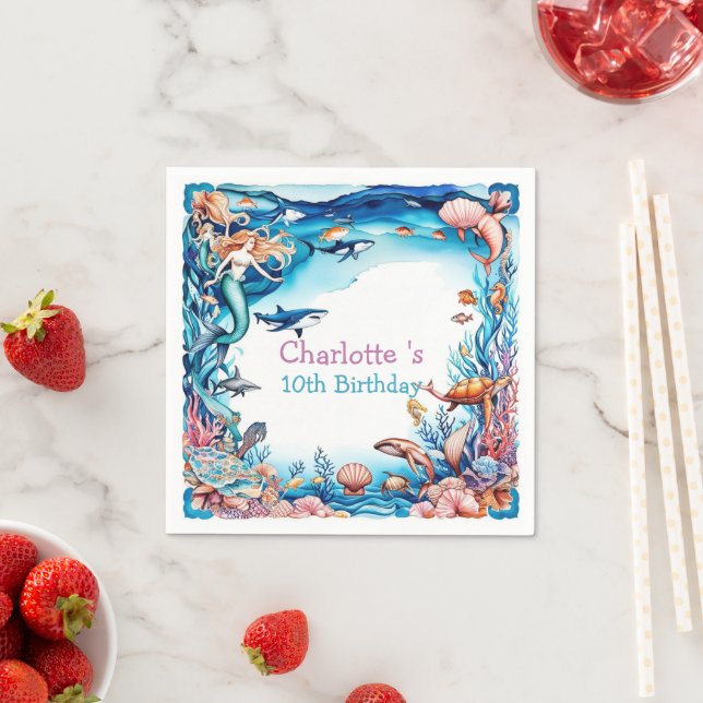  whimsical mermaid rainbow sea birthday party  napkin (Insitu)