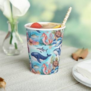 whimsical mermaid rainbow sea birthday party  paper cups