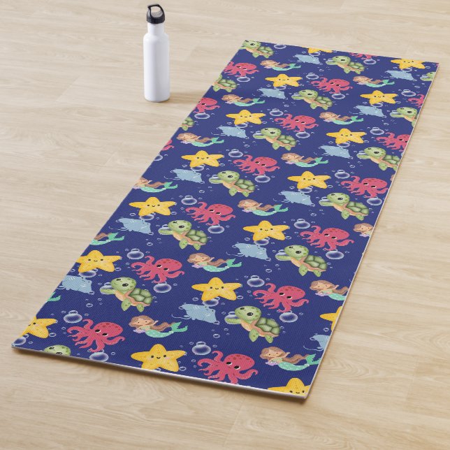 Whimsical mermaid rainbow sea birthday party  yoga mat (In Situ)