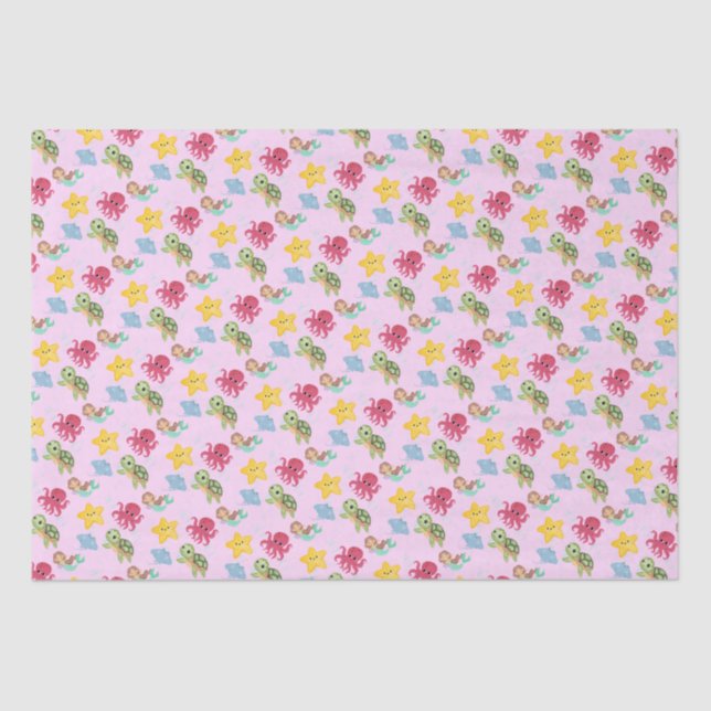  whimsical mermaid rainbow turtle shark birthday tissue paper (Front)