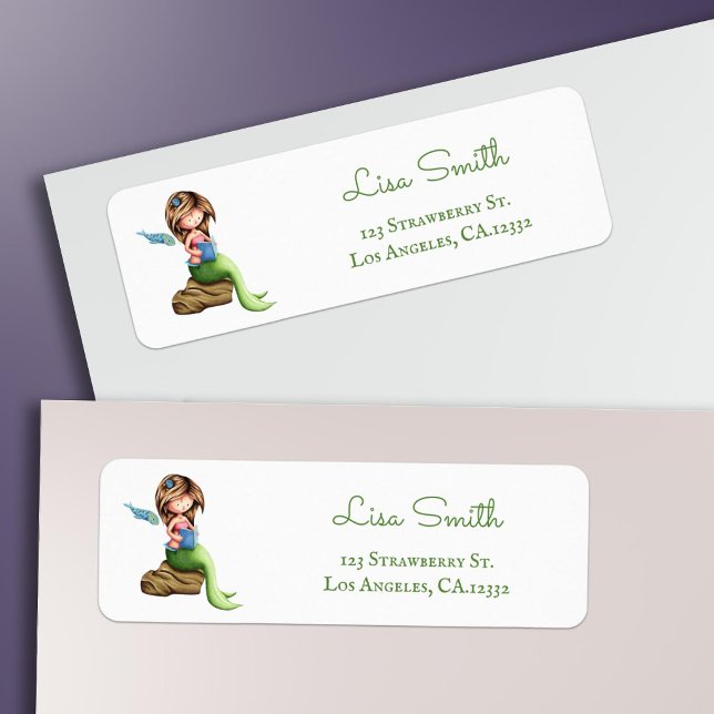 Whimsical Mermaid Reading Return Address (Creator Uploaded)