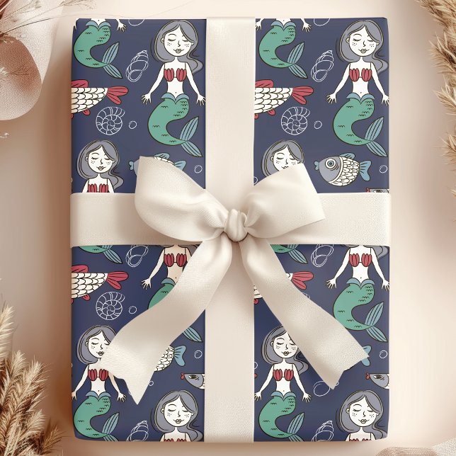 Whimsical Mermaid & Sea Creatures Ocean Wrapping Paper (Creator Uploaded)