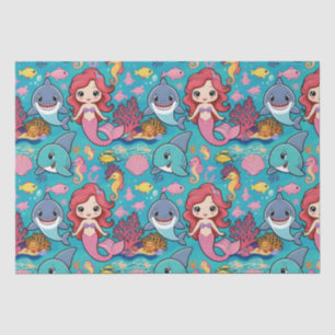 whimsical mermaid sea whale shark birthday tissue paper