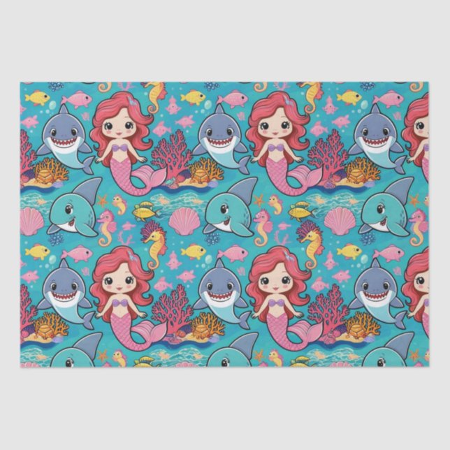 whimsical mermaid sea whale shark birthday tissue paper (Front)
