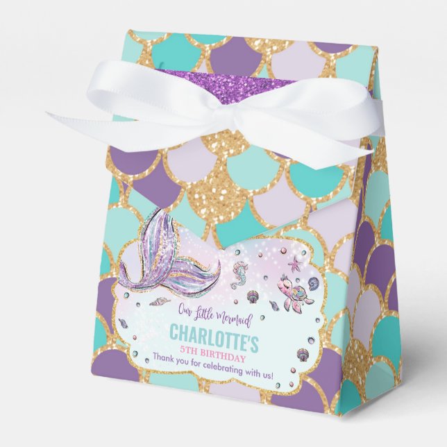 Whimsical Mermaid Tail 1st Birthday Girl Thank You Favour Box (Front Side)