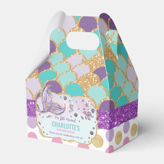 Whimsical Mermaid Tail Birthday Party Thank You Favour Box (Front Side)