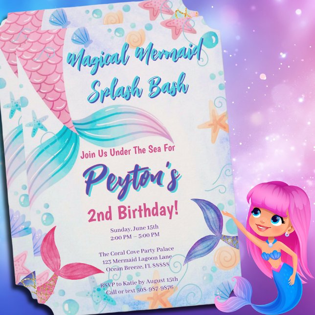 Whimsical Mermaid Tail Birthday Pastel Invitation (Magical Mermaid Birthday Party Invitation)