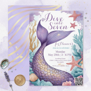 Whimsical Mermaid Tail Dive into Five 5th Birthday Invitation