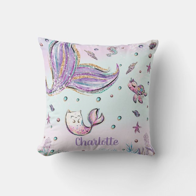 Whimsical Mermaid Tail Under the Sea Mercat Cushion (Front)