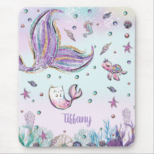 Whimsical Mermaid Tail Under the Sea Rainbow Coral Mouse Mat