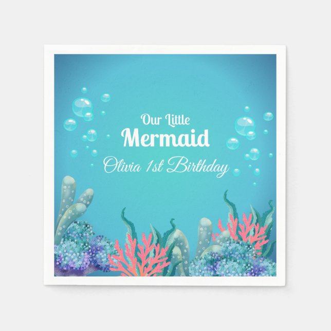 Whimsical Mermaid Under the Sea Birthday Napkin (Front)