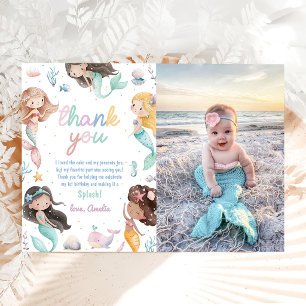 Whimsical Mermaid Under the Sea Birthday Photo Thank You Card