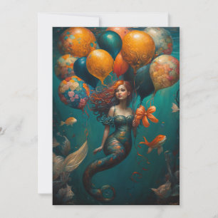 Whimsical Mermaid with Balloon Birthday Invitation
