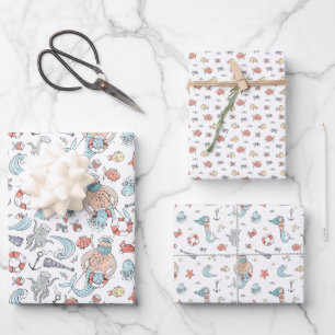 Whimsical Mermaid Wrapping Paper Sheet