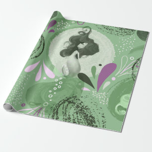 Whimsical Mermaids Green Abstract Pattern Wrapping Paper