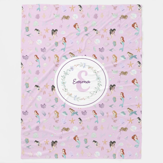 Whimsical Mermaids Monogram Fleece Blanket (Front)