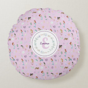 Whimsical Mermaids Monogram Round Cushion