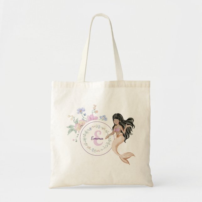 Whimsical Mermaids Monogram Tote Bag (Front)