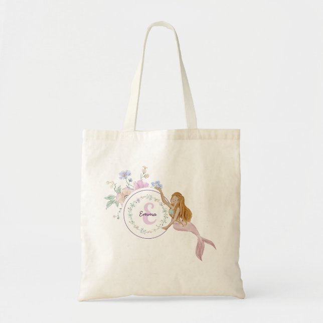 Whimsical Mermaids Monogram Tote Bag (Front)