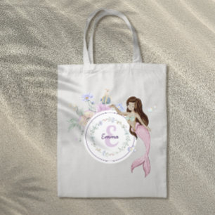 Whimsical Mermaids Monogram Tote Bag