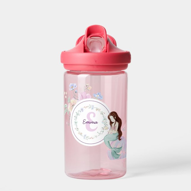Whimsical Mermaids Monogram Water Bottle (Front)