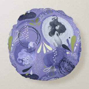 Whimsical Mermaids Purple Abstract Print Round Cushion