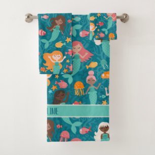Whimsical Mermaids Under The Sea Teal Bath Towel Set