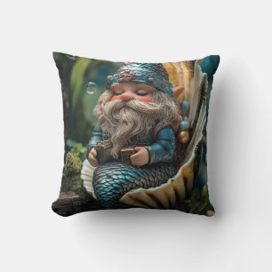 Whimsical Merman Gnome Figurine in Seashell - Unde Cushion