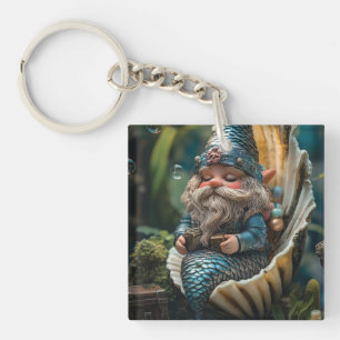 Whimsical Merman Gnome Figurine in Seashell - Unde Key Ring