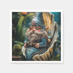 Whimsical Merman Gnome Figurine in Seashell - Unde Napkin