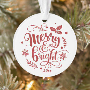Whimsical Merry and Bright Festive Holiday Photo Ornament