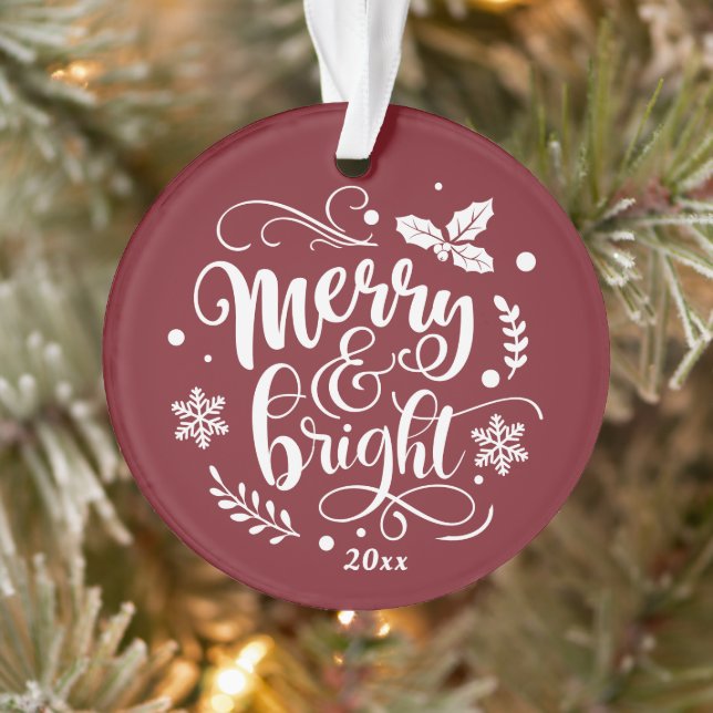 Whimsical Merry and Bright Festive Holiday Photo Ornament (Tree)